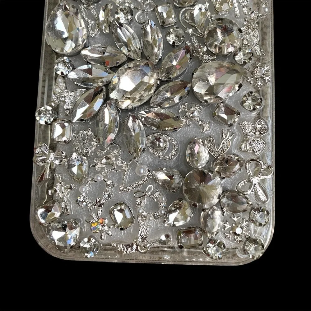 Silver Rhinestone iPhone 16 Pro Max Case with Camera Cutout